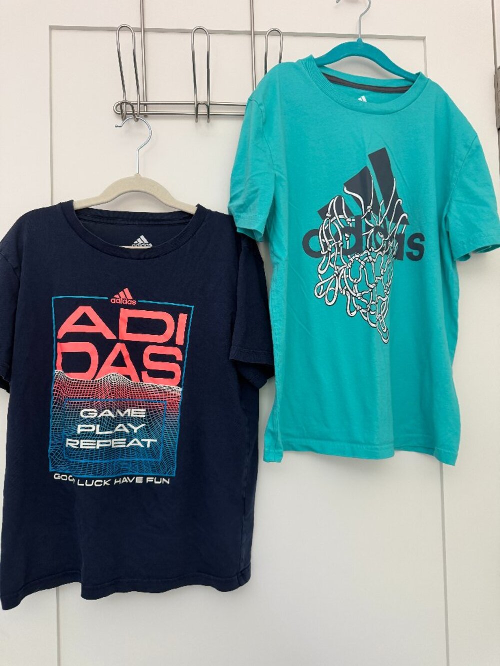 adidas Boys Graphic T-Shirts 2-Pack Navy Gamer & Teal Basketball Net Youth M